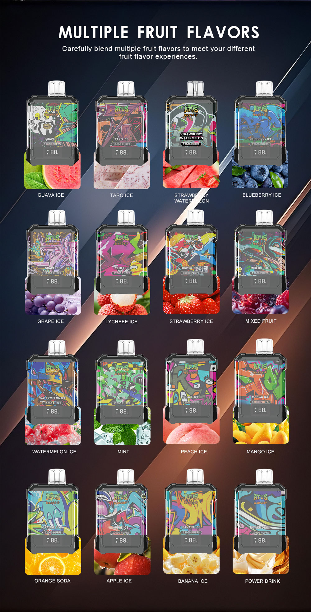 DE013A 12000 Puffs California CA USA Disposable Vapes with LED display screen and adjustable airflow ATVS Vape