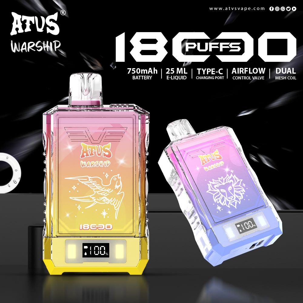 18000 Puffs Disposable Vape with LED display screen and adjustable airflow rechargeable ATVS Geek Bar Vape New Style ATUS 18K Puff Dual Flavor Mesh Coil Vape EU Warehouse drop shipping