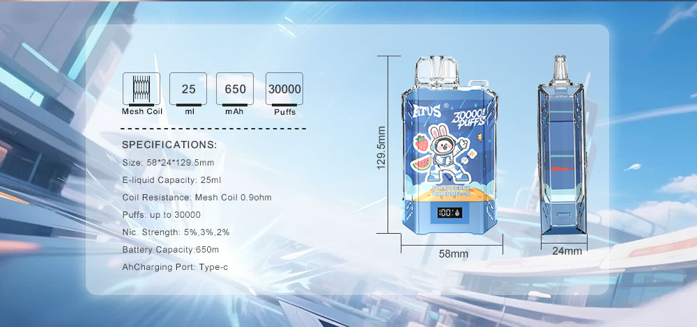 DE017 California CA USA 30000 Puffs Disposabl Vape with LED display screen and adjustable airflow rechargeable