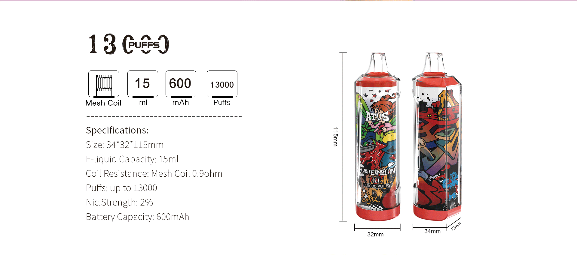 DE018 California CA USA 13000 Puffs Disposable Vape with rechargeable ATVS Vape