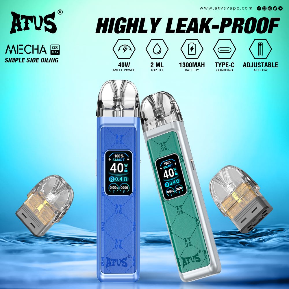 Refillable Pod Kit System Device USA Stock Custom Logo ATVS 1300 mAh 2ml Type C Charging Pod Vape High Capacity pod system