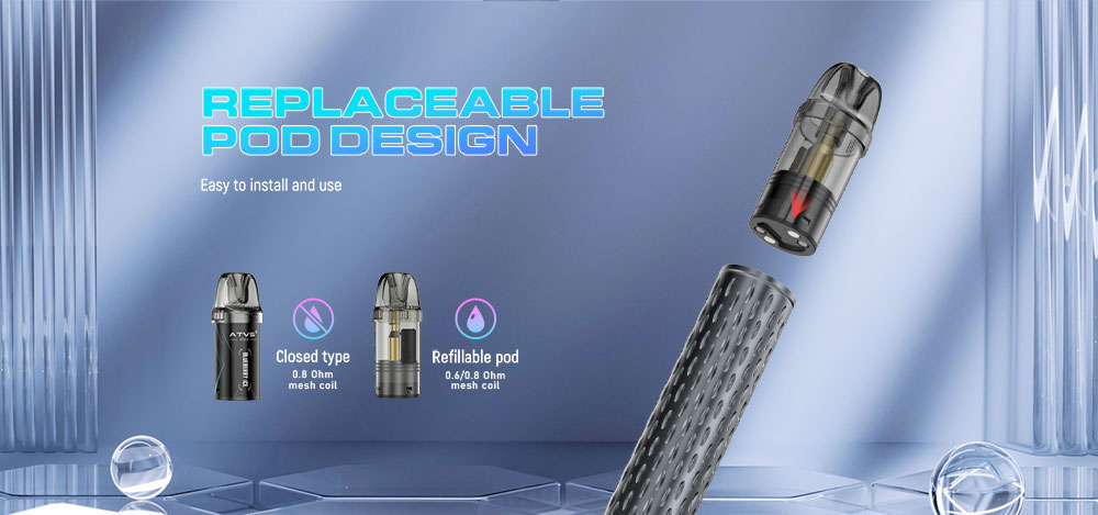 DE020 California CA USA Refillable Pod Kit System Device with Adjustable Airflow MTL RDL ATVS Vape