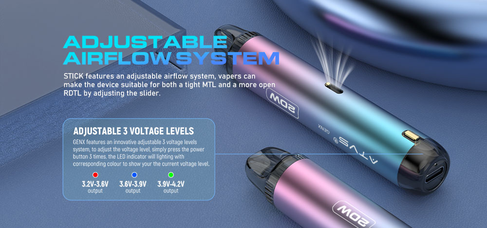 DE020 California CA USA Refillable Pod Kit System Device with Adjustable Airflow MTL RDL ATVS Vape