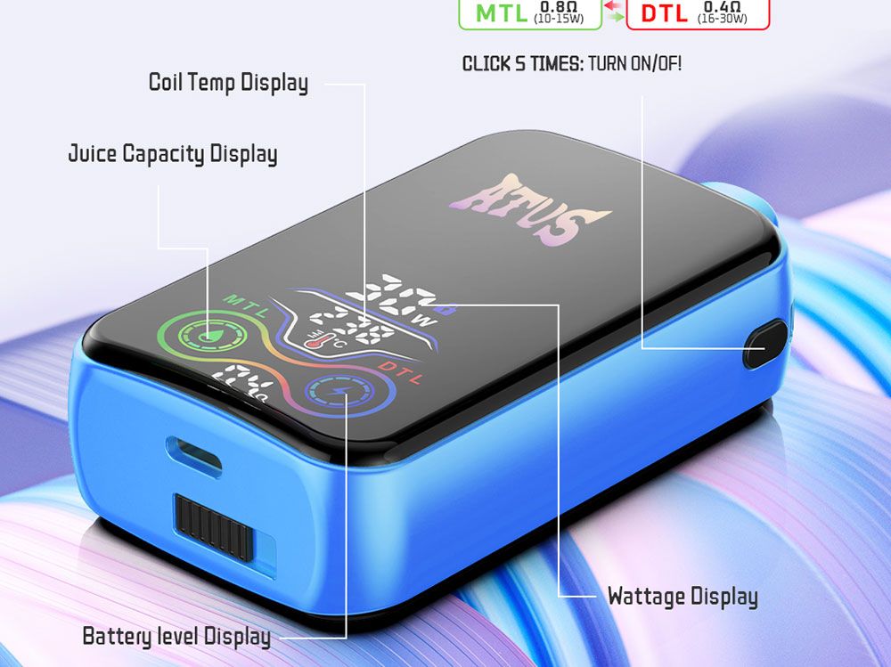 DE022 California CA USA 25000 Puffs Disposable Vape with Full screen rechargeable and adjustable airflow ATVS Vape