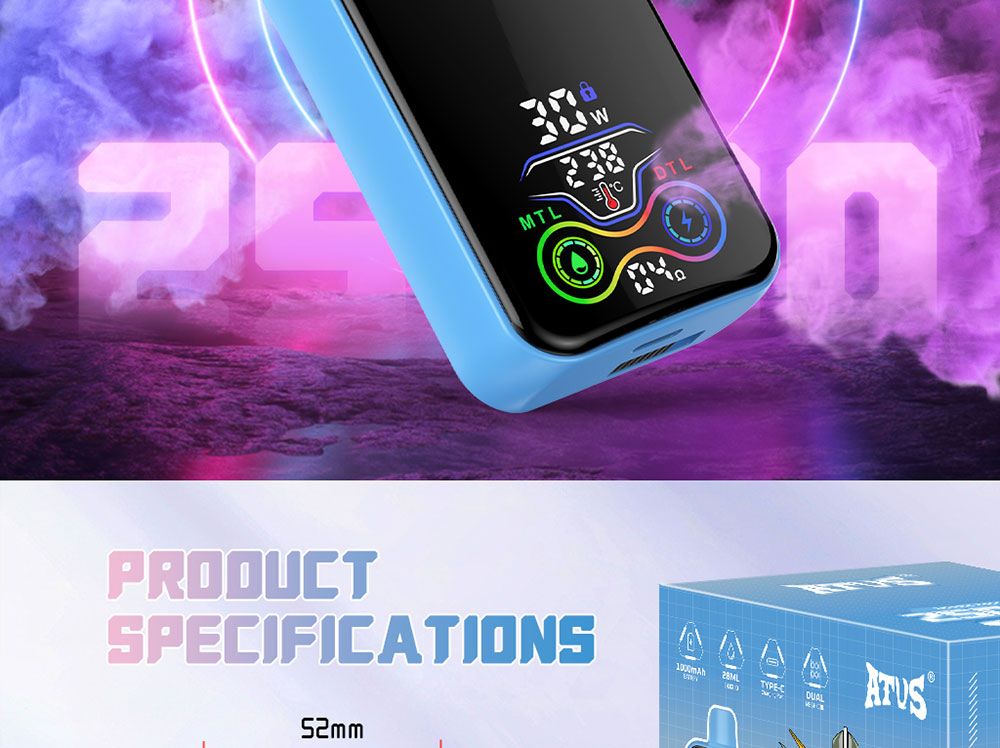 DE022 California CA USA 25000 Puffs Disposable Vape with Full screen rechargeable and adjustable airflow ATVS Vape