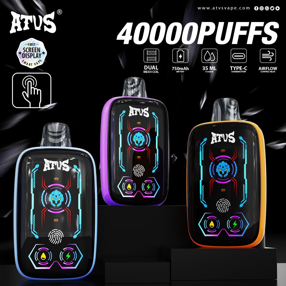 40000 Puffs Disposable Vape with Full screen rechargeable and adjustable airflow OEM ODM Vape Factory Dual Mesh Coil ATVS 40K Puffs 0% 2% Nic Disposable Vape UAE Market