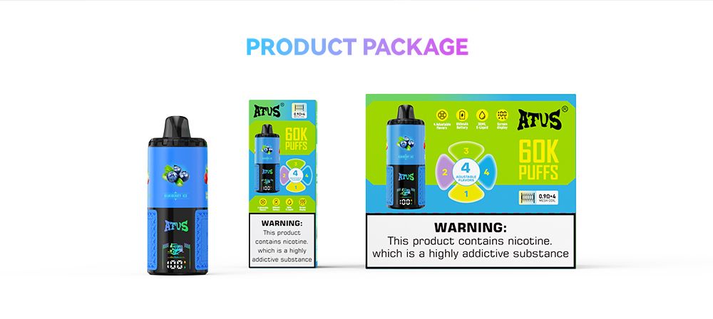 DE030 California CA USA 60000 Puffs Disposable Vape with LED Display Screen and Adjustable Airflow Rechargeable ATVS Vape